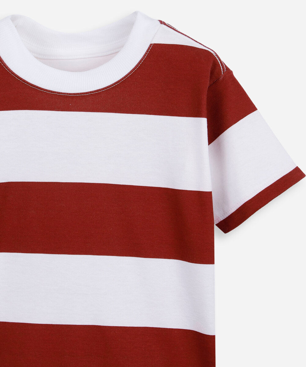 camiseta infantil com algodão listrada vermelha