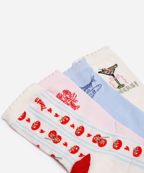 kit de 4 meias cano alto estampadas colorido