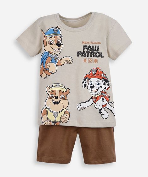 conjunto curto infantil de algodão patrulha canina bege
