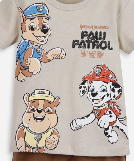 conjunto curto infantil de algodão patrulha canina bege