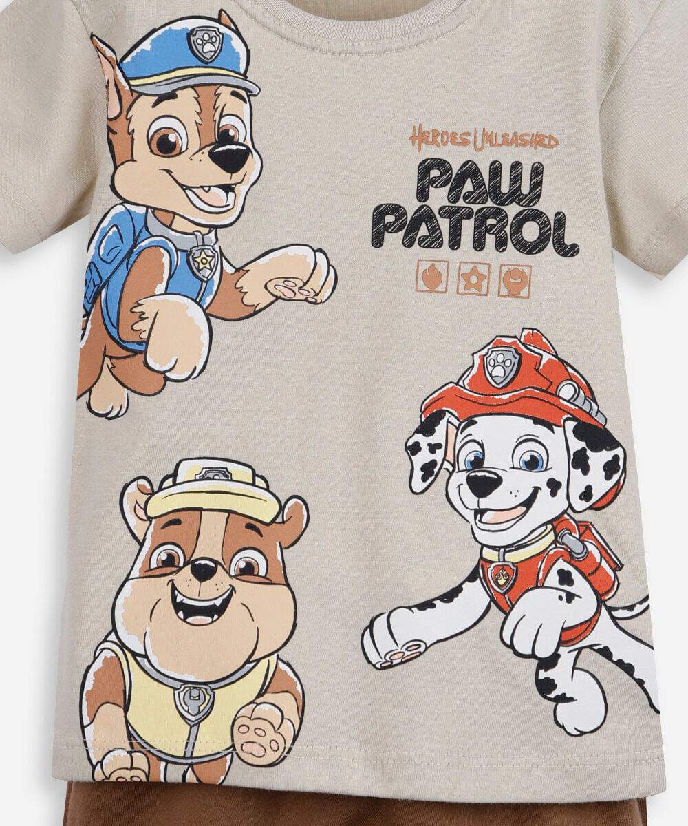 conjunto curto infantil de algodão patrulha canina bege