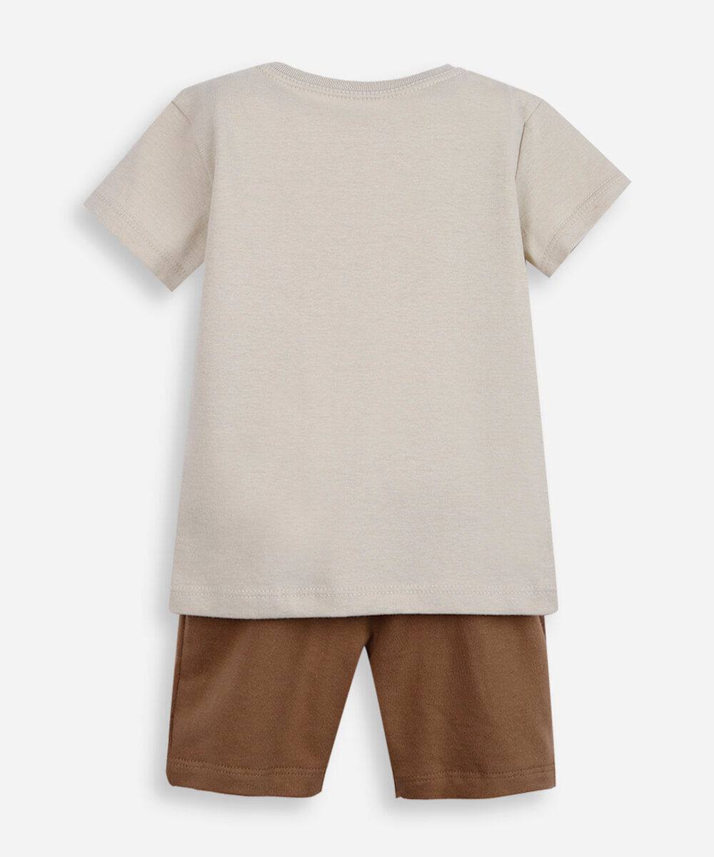 conjunto curto infantil de algodão patrulha canina bege