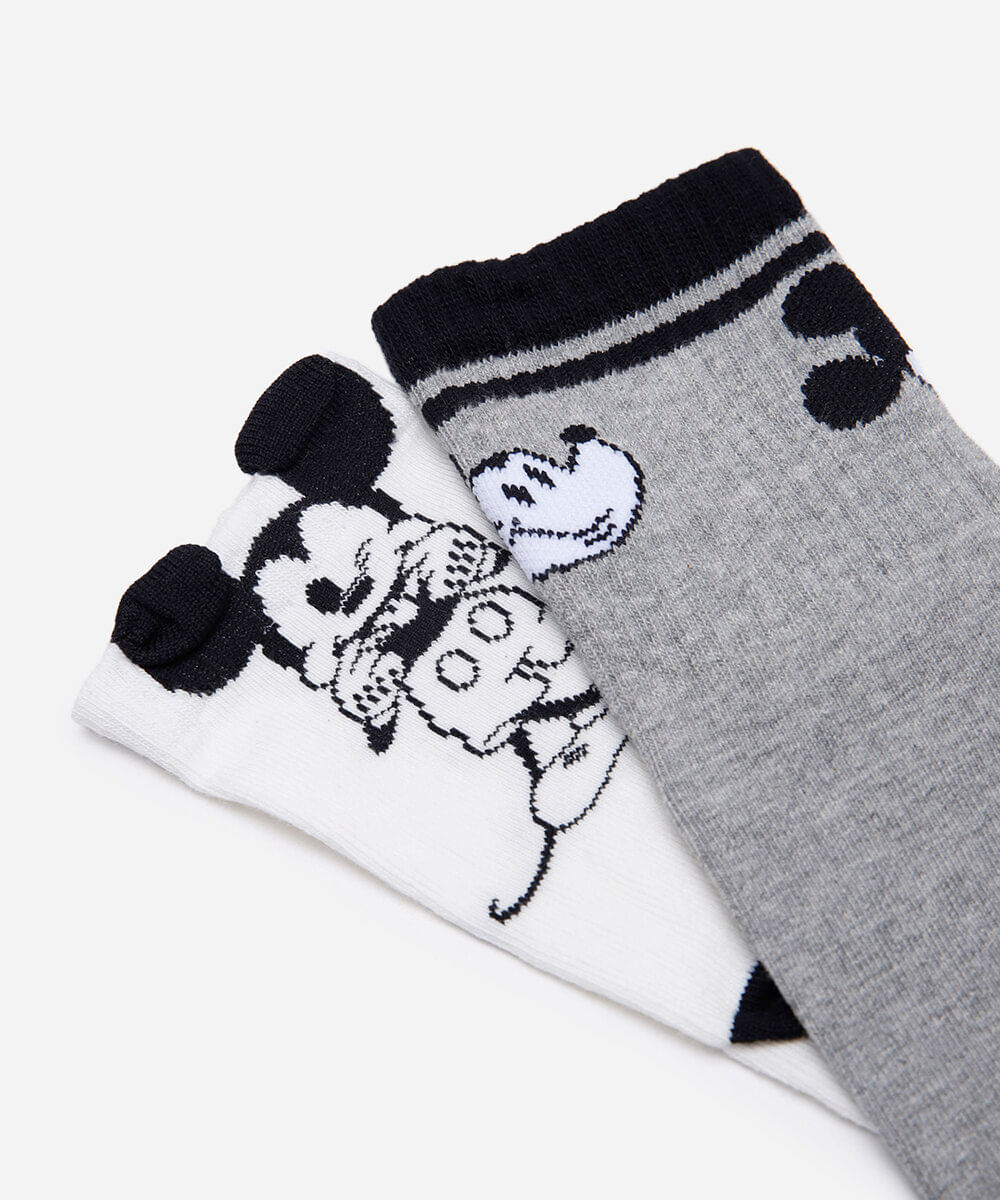 kit de 2 meias cano alto mickey colorido