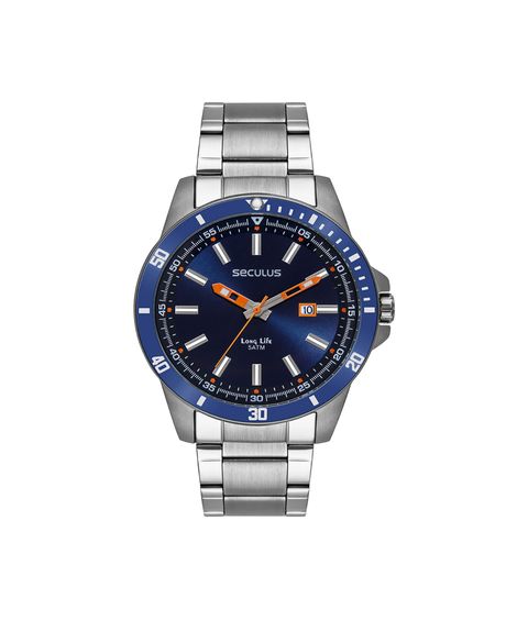 kit relógio masculino seculus analógico calendário 44204g0svna2kd prateado