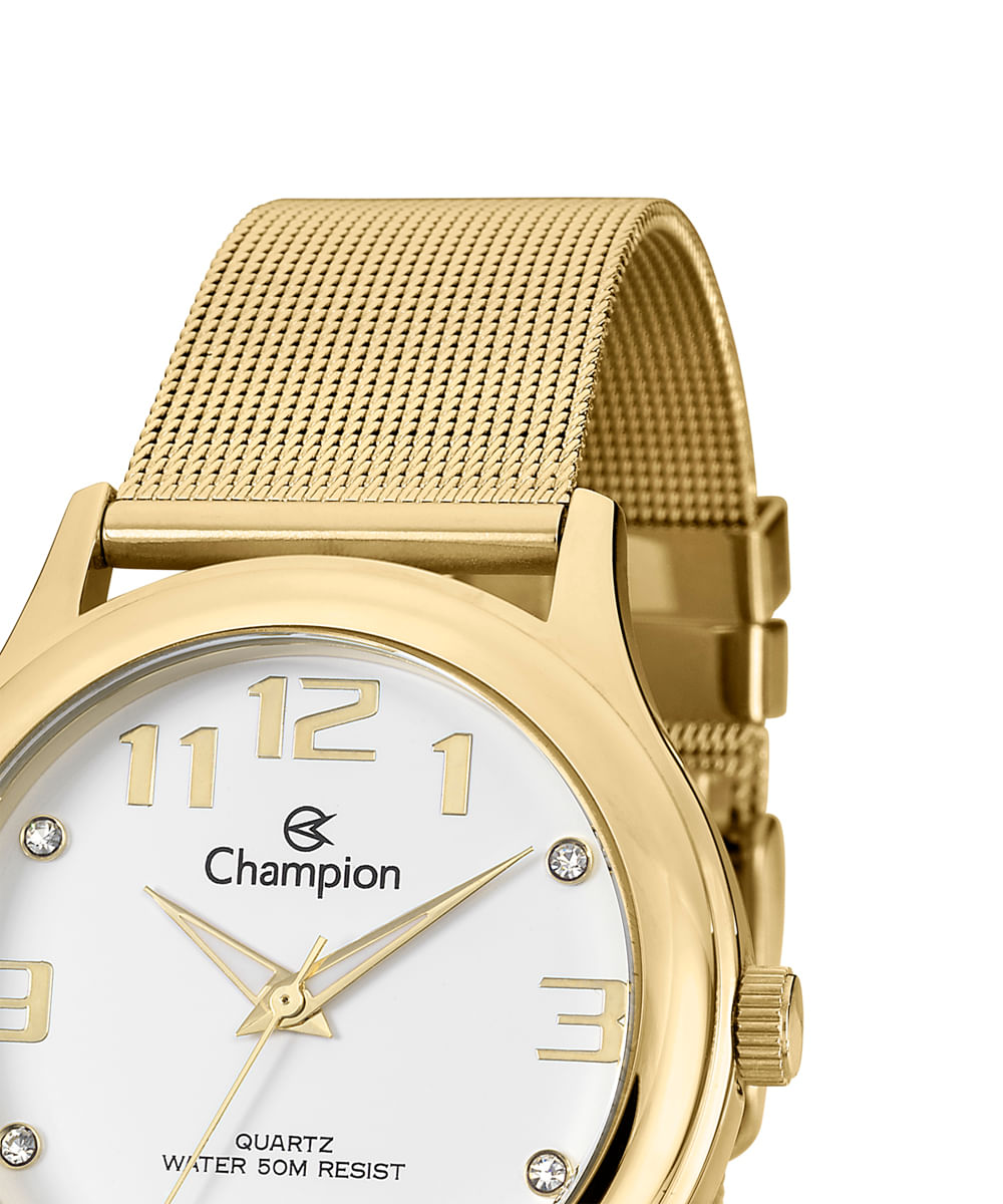 kit relógio feminino champion analógico cn29007w dourado