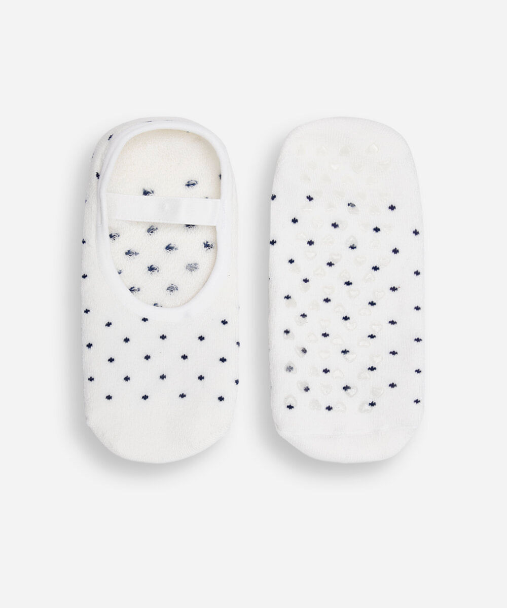 meia sapatilha antiderrapante poá off white