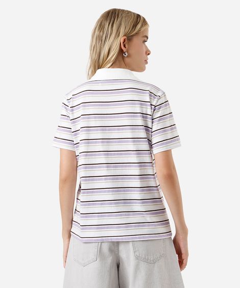 polo feminina com algodão listrada off white