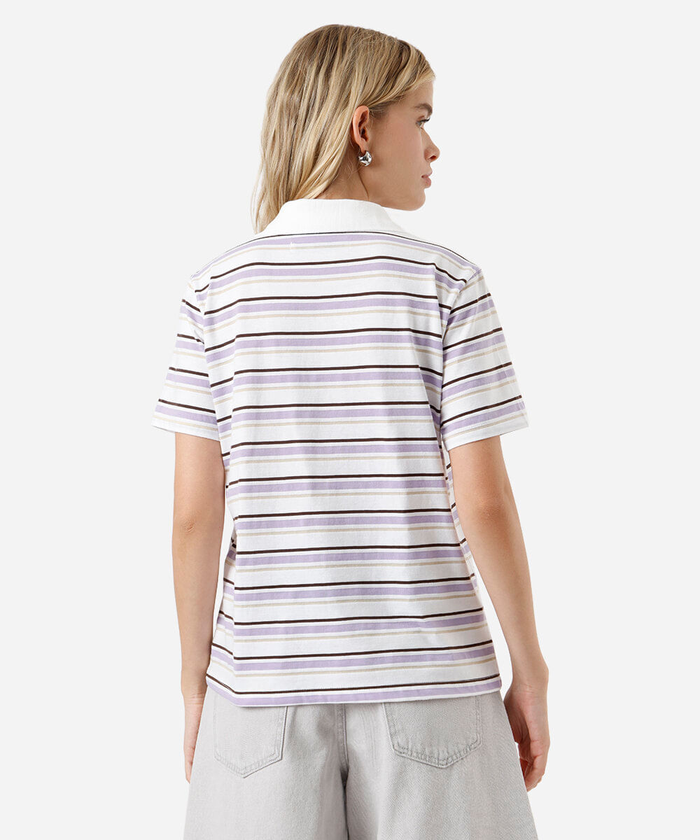polo feminina com algodão listrada off white