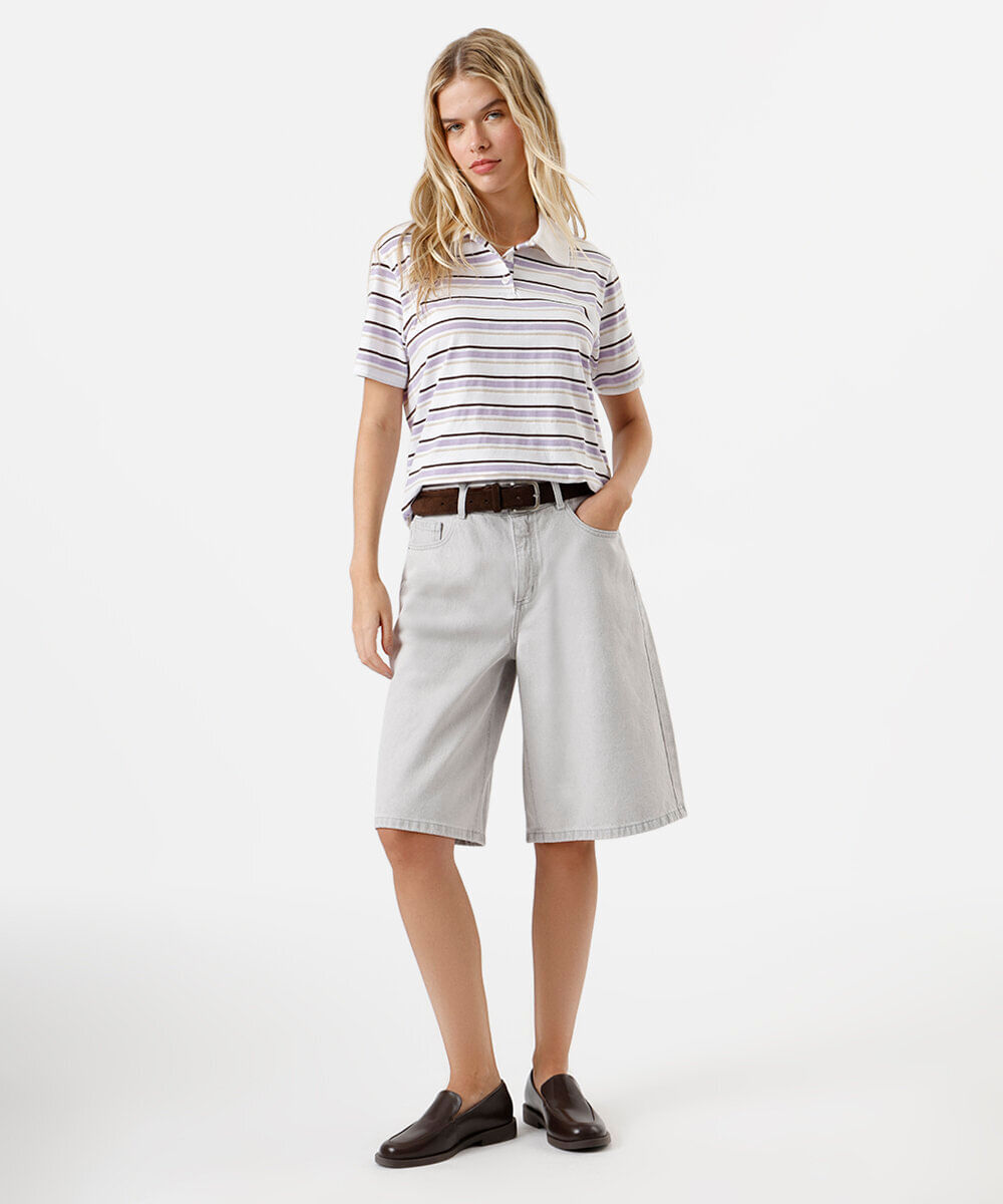 polo feminina com algodão listrada off white