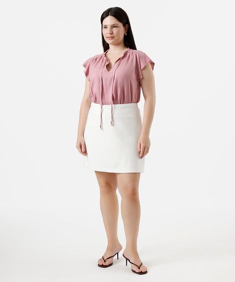short saia feminino de alfaiataria plus size off white