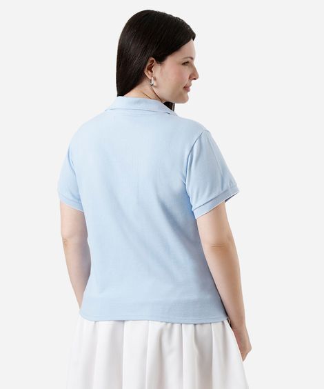 polo feminina canelada manga curta plus size azul