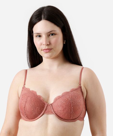 sutiã meia taça com renda  rosa