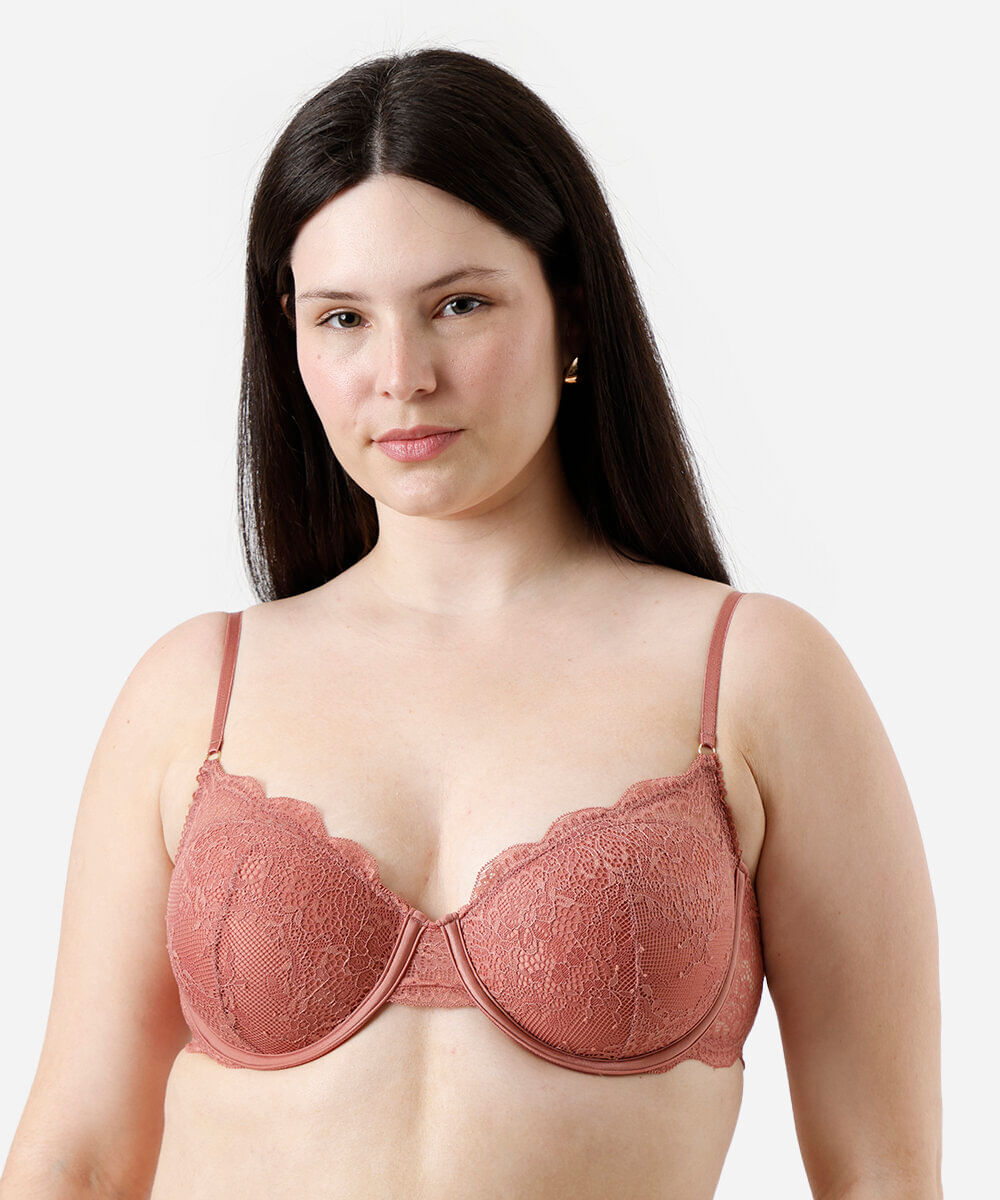 sutiã meia taça com renda  rosa