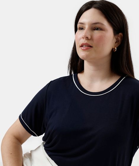 blusa feminina de viscose manga curta plus size azul