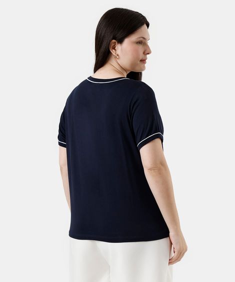 blusa feminina de viscose manga curta plus size azul