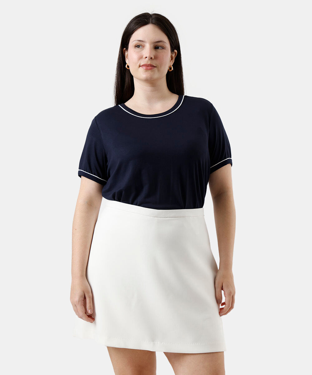 blusa feminina de viscose manga curta plus size azul