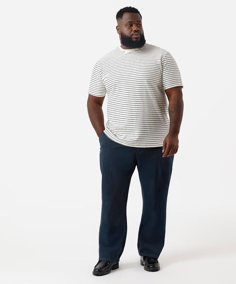 calça reta masculina de sarja cós elástico plus size azul