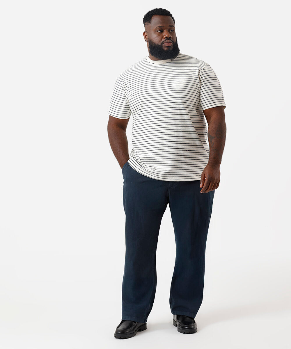 calça reta masculina de sarja cós elástico plus size azul