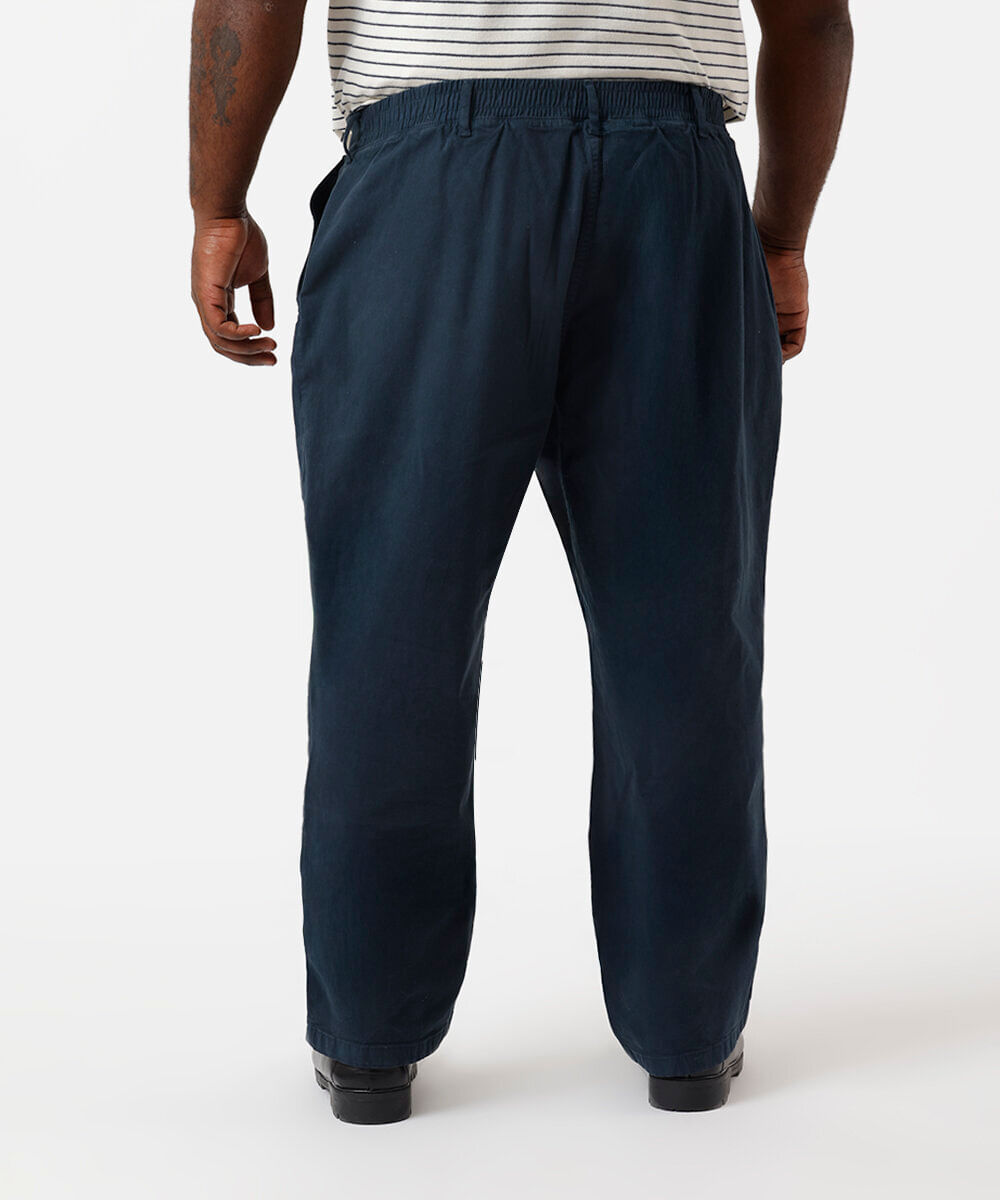 calça reta masculina de sarja cós elástico plus size azul