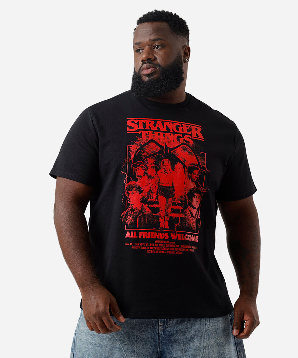 camiseta masculina com algodão stranger things plus size preta