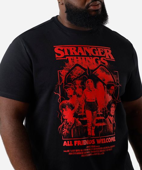 camiseta masculina com algodão stranger things plus size preta
