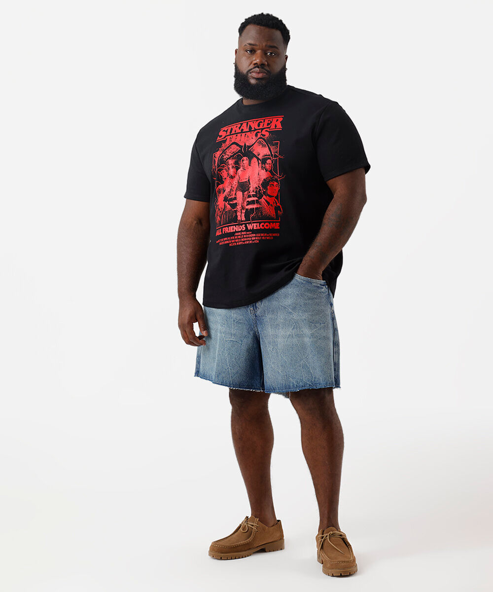 camiseta masculina com algodão stranger things plus size preta