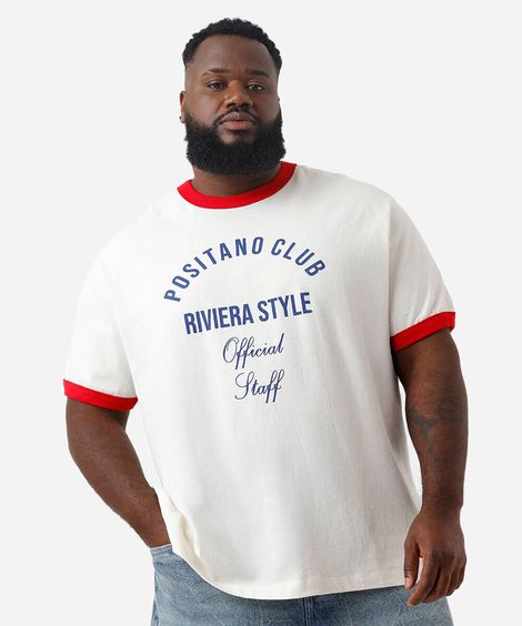 camiseta masculina de algodão positano club plus size  off white
