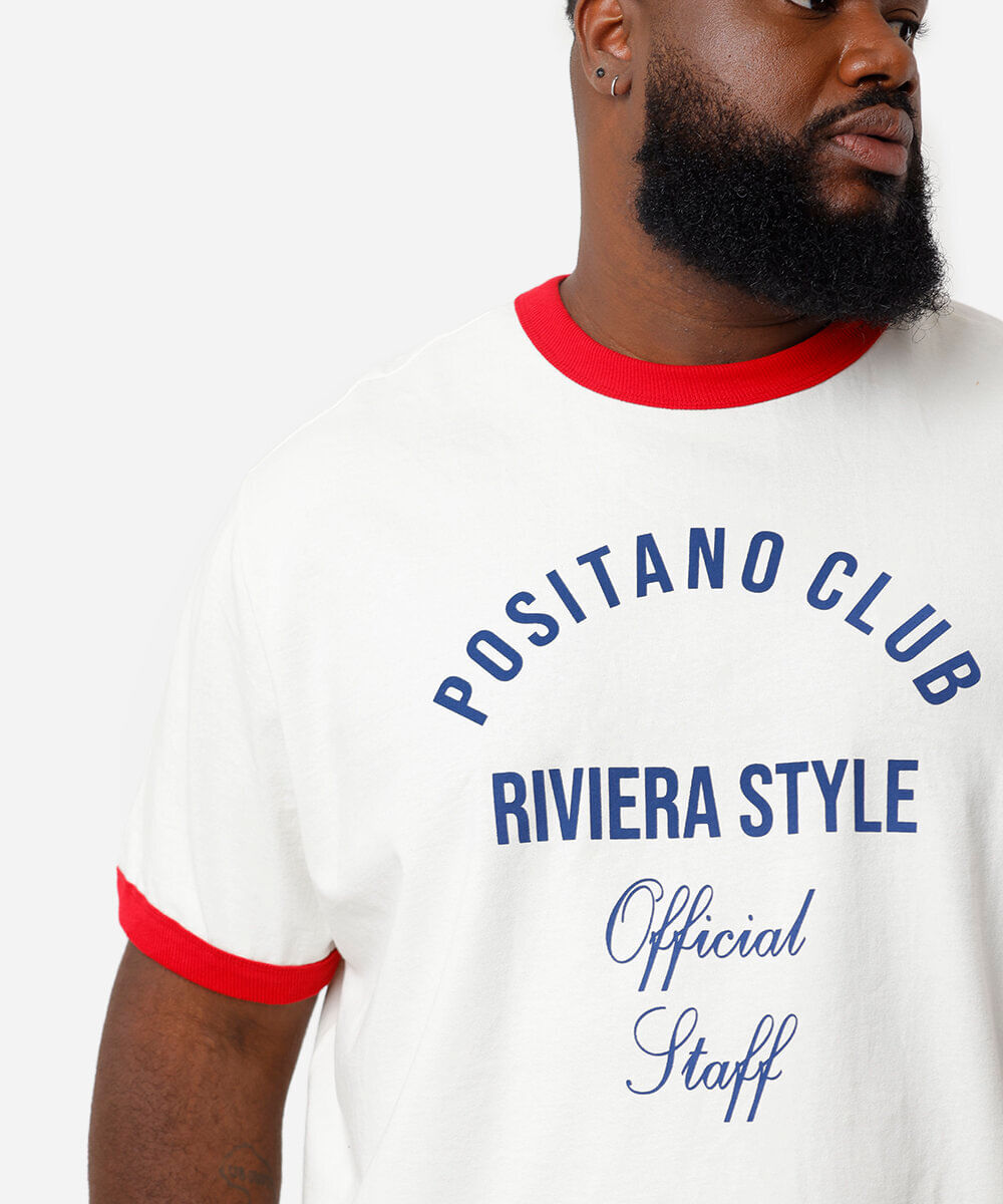 camiseta masculina de algodão positano club plus size  off white