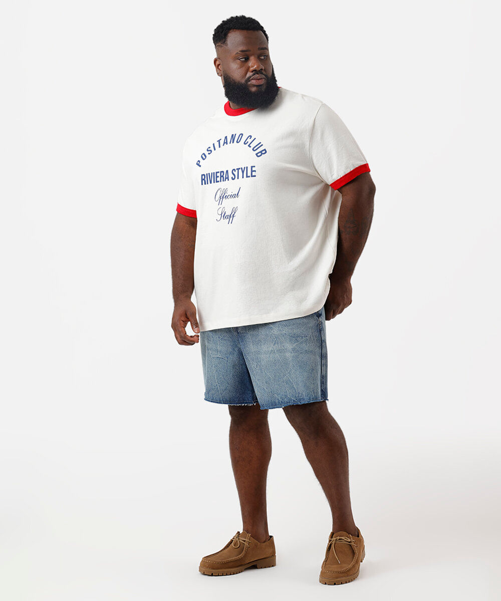 camiseta masculina de algodão positano club plus size  off white