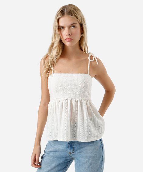 blusa feminina com alças texturizada off white