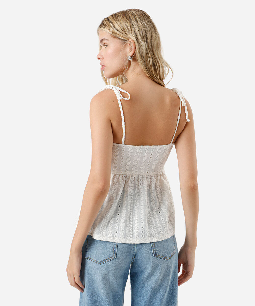 blusa feminina com alças texturizada off white