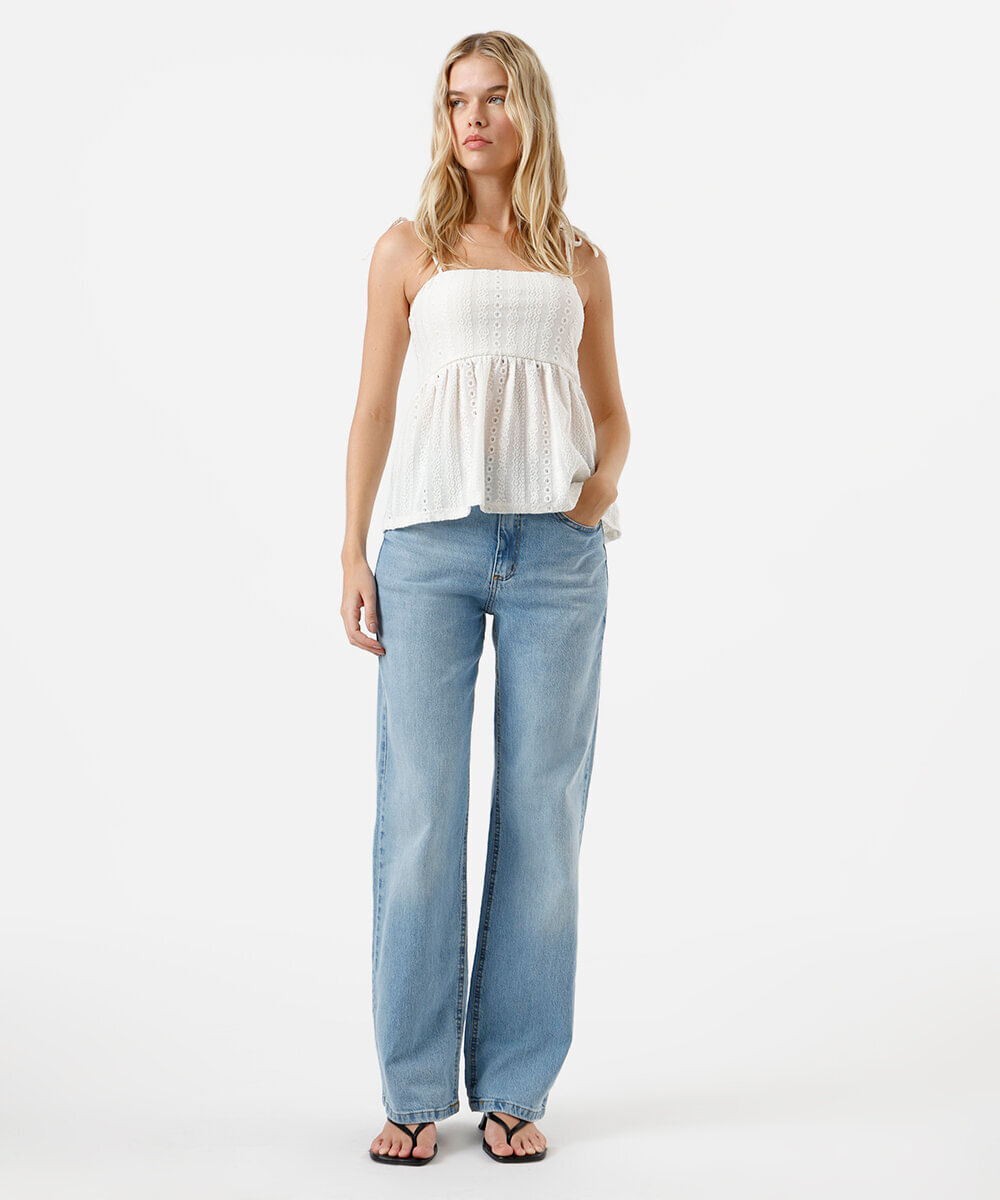 blusa feminina com alças texturizada off white