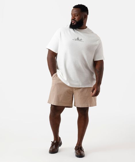 bermuda reta masculina de sarja cós elástico plus size bege