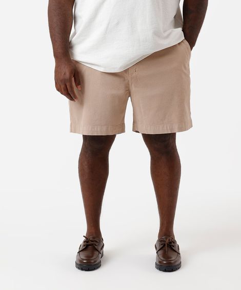 bermuda reta masculina de sarja cós elástico plus size bege