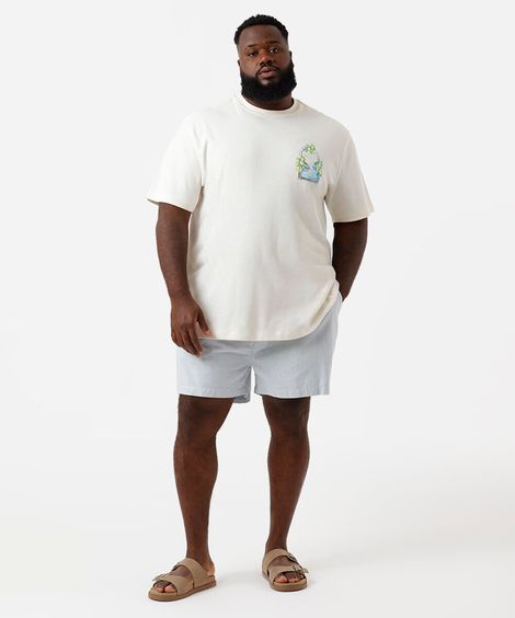 short jogger reto de sarja cós elástico listrado plus size azul