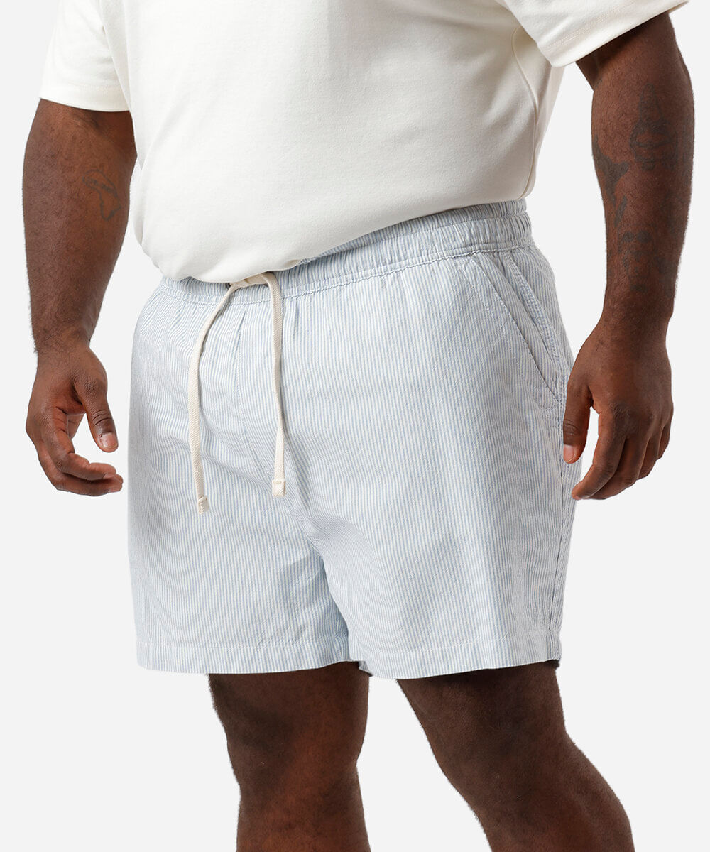 short jogger reto de sarja cós elástico listrado plus size azul