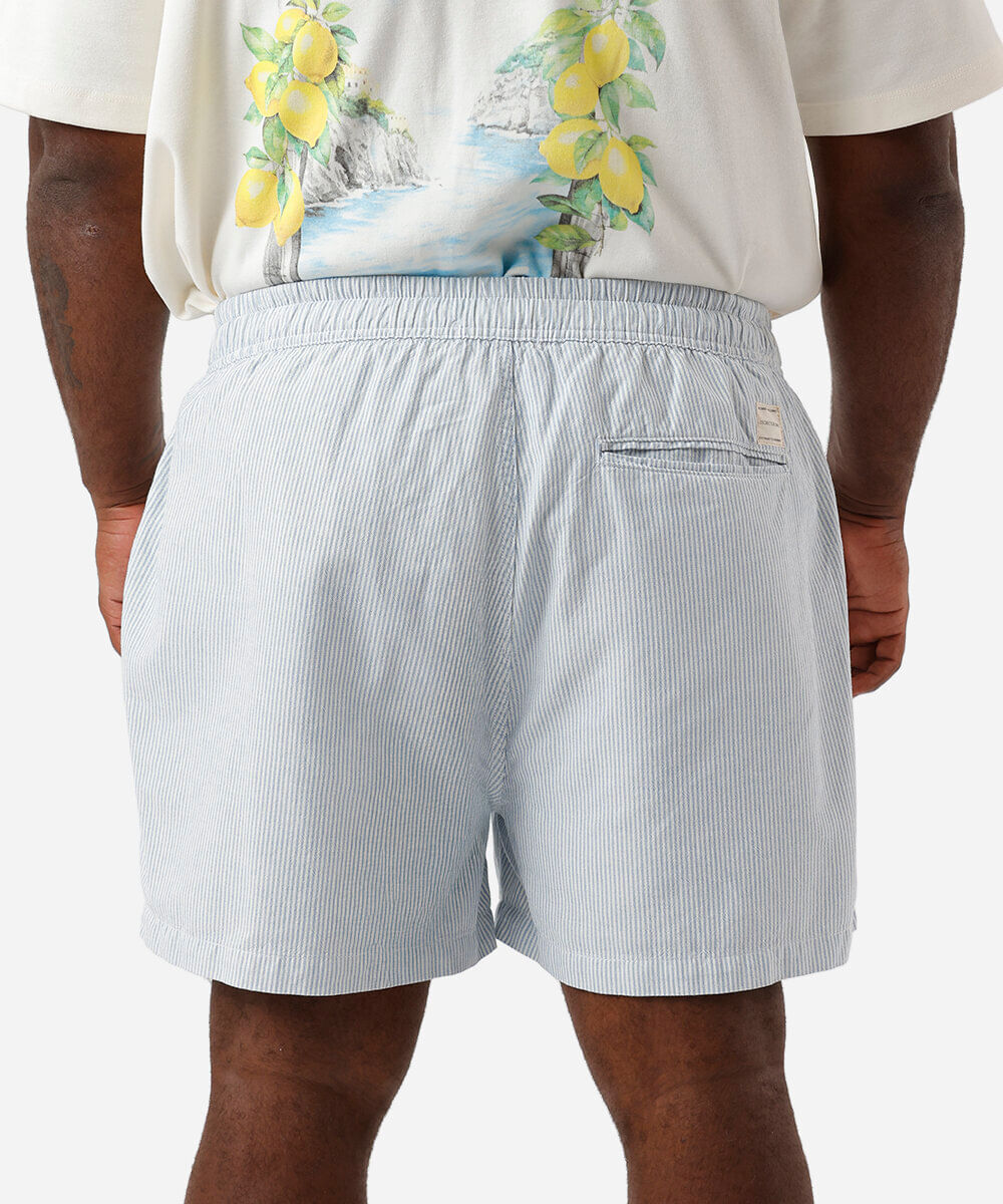 short jogger reto de sarja cós elástico listrado plus size azul