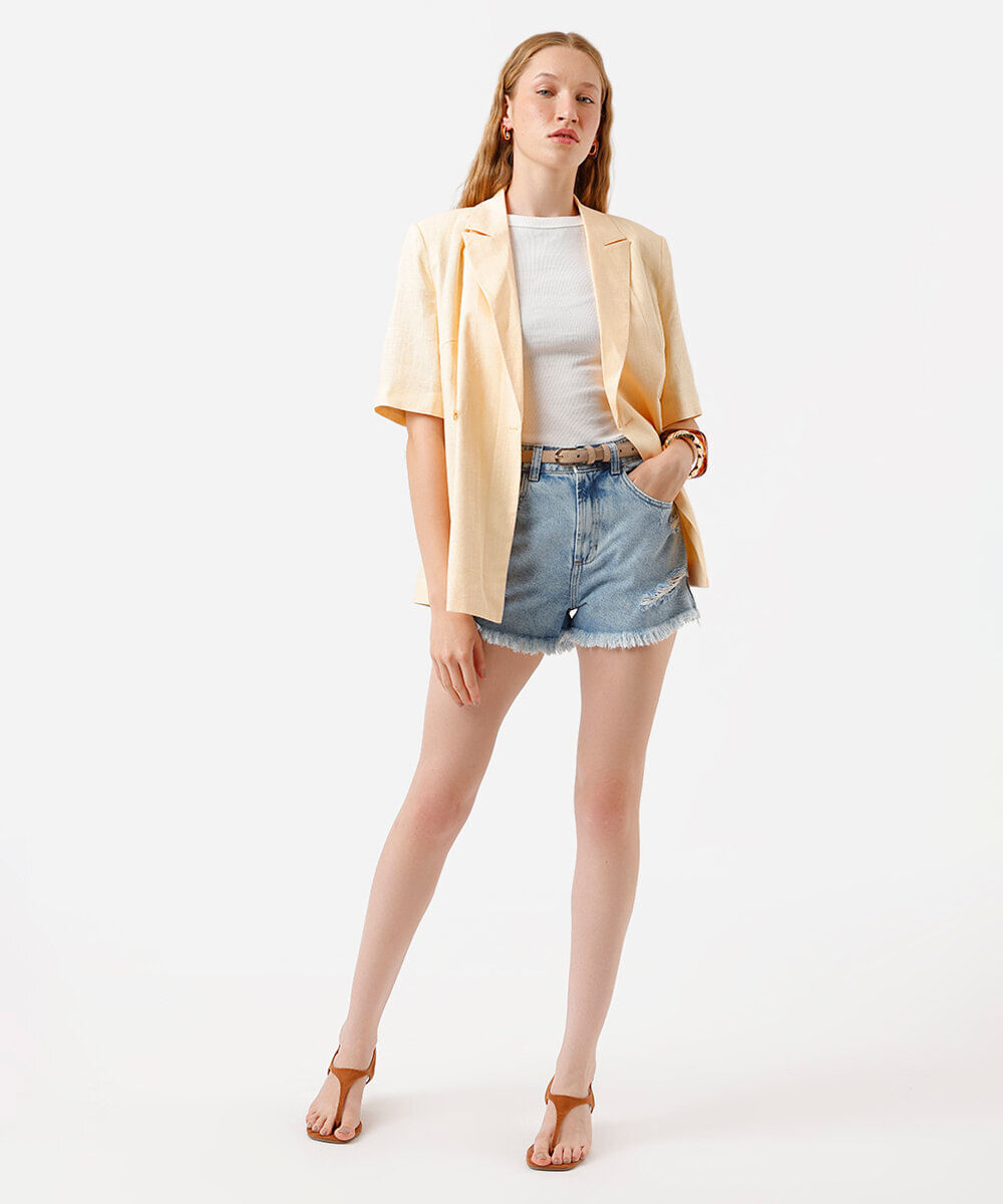 short feminino jeans destroyed azul