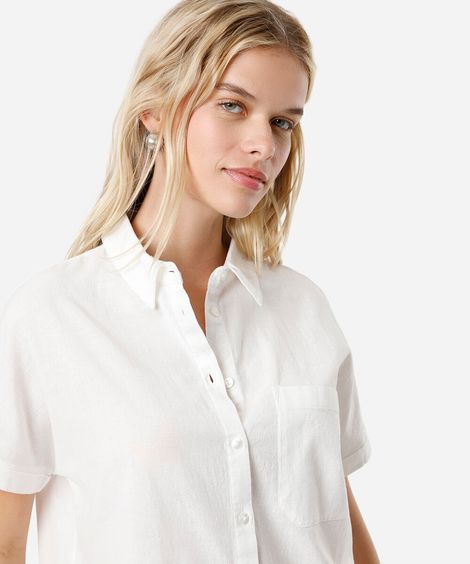 camisa de algodão manga curta com bolso off white