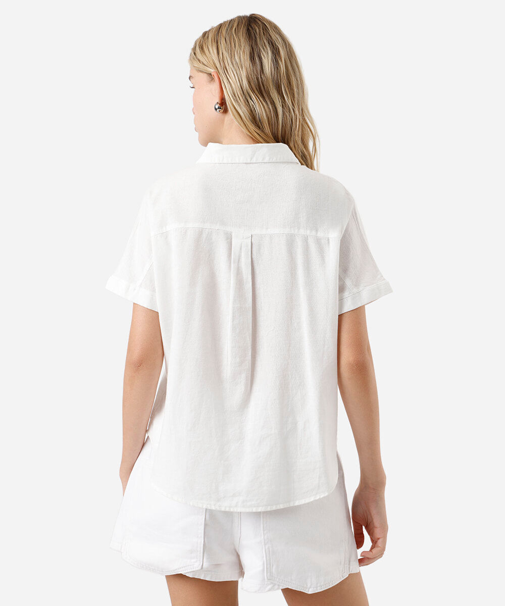 camisa de algodão manga curta com bolso off white