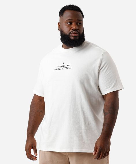camiseta masculina de algodão estampa plus size off white
