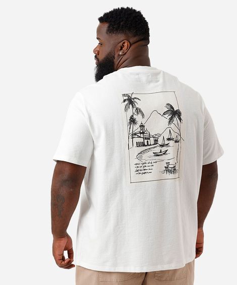camiseta masculina de algodão estampa plus size off white