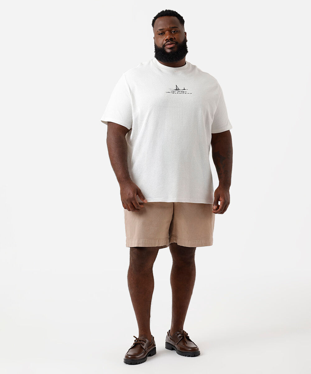 camiseta masculina de algodão estampa plus size off white