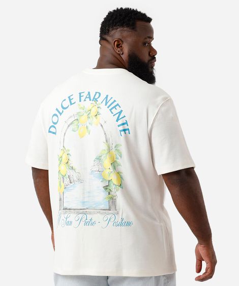 camiseta masculina de algodão estampada plus size off white