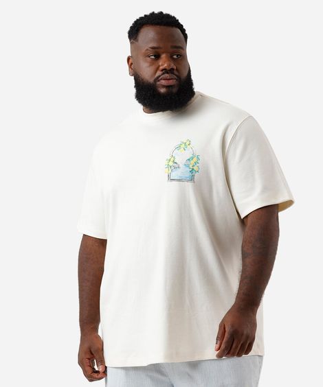 camiseta masculina de algodão estampada plus size off white