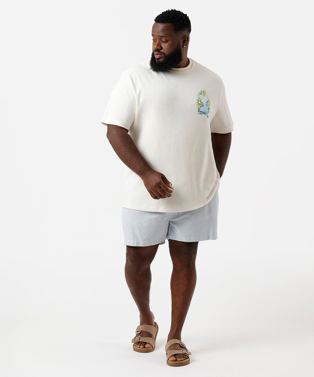 camiseta masculina de algodão estampada plus size off white
