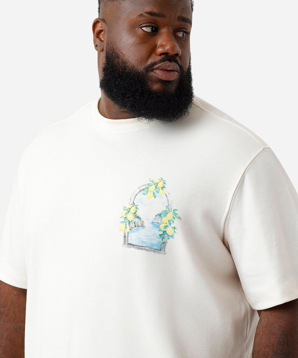 camiseta masculina de algodão estampada plus size off white