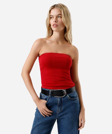 blusa sem alça feminina de algodão básica vermelha
