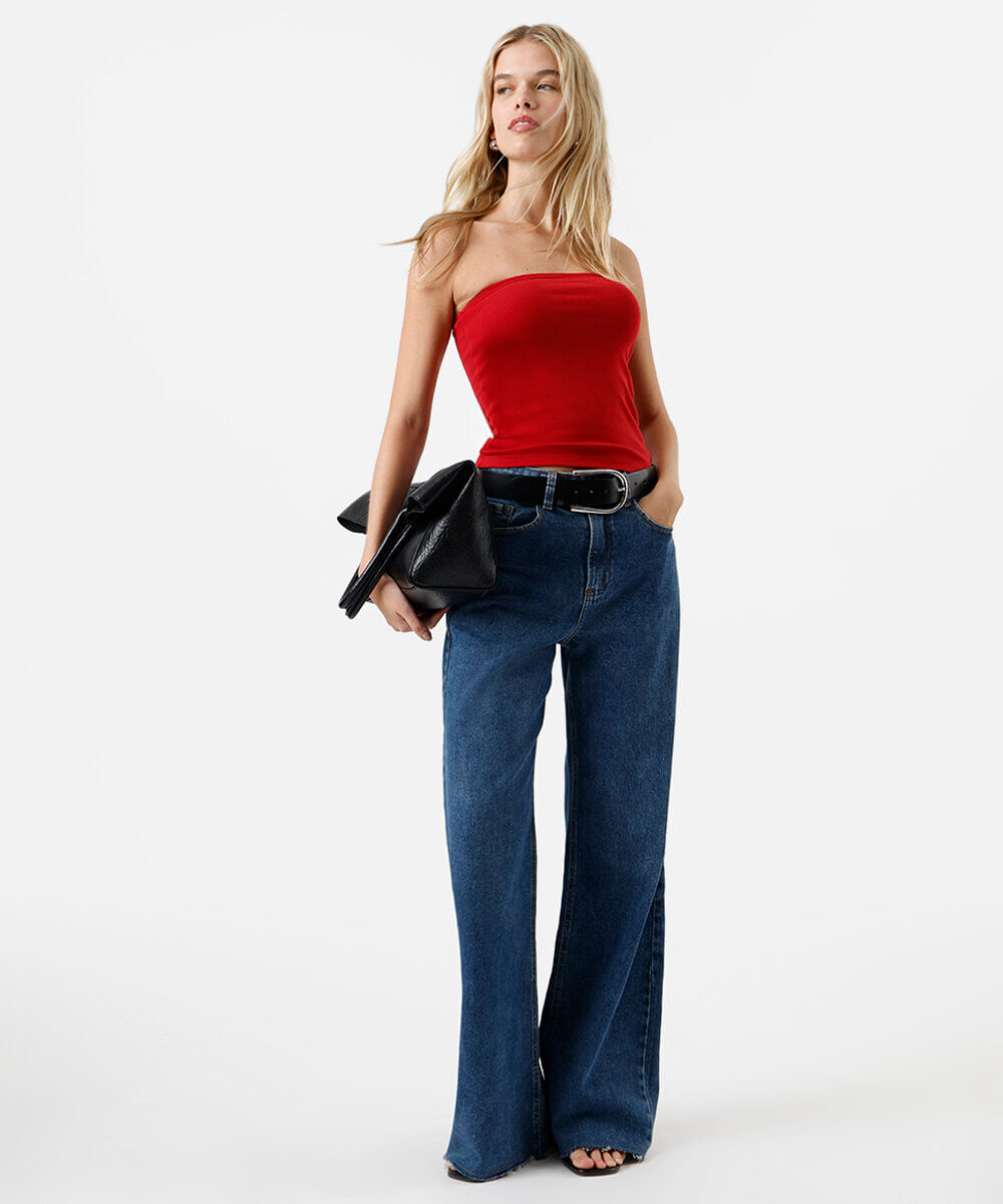 blusa sem alça feminina de algodão básica vermelha