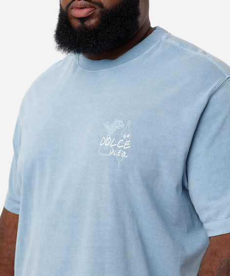 camiseta masculina de algodão estampada plus size azul